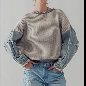 Debut Denim Sleeve Knit Sweater size M/L Oversized Fit